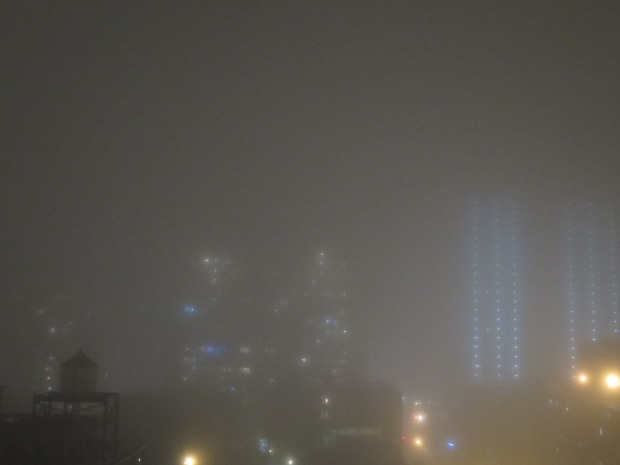 Three nights ago, unusually foggy.